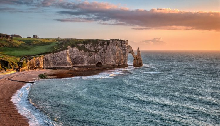 The chalk cliffs at Etretat in Normandy
