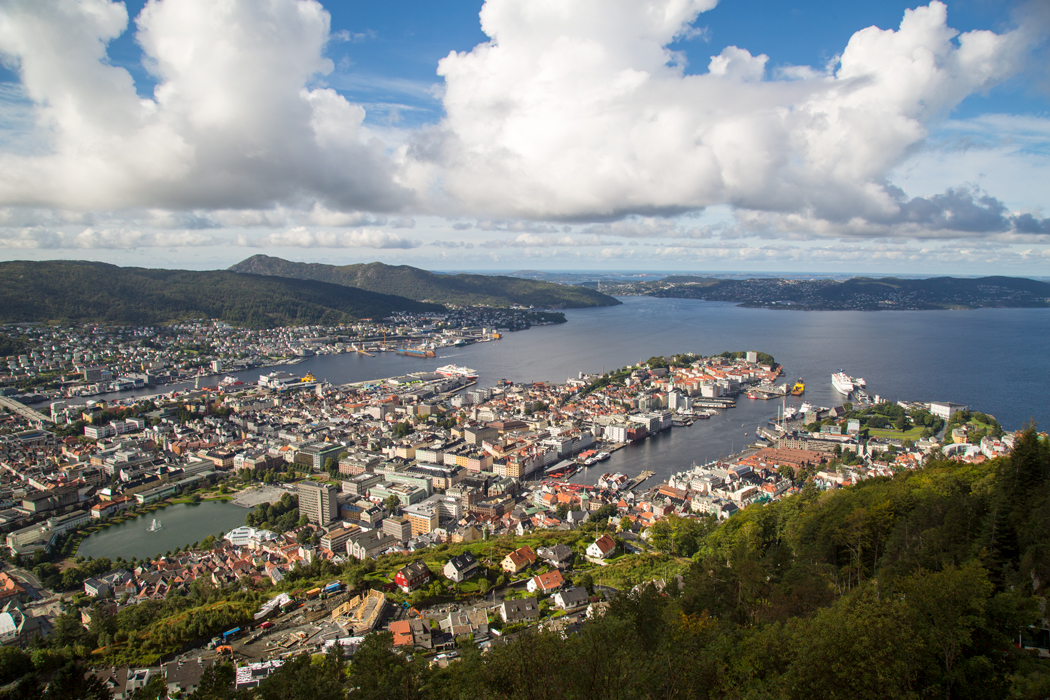 Bergen, the gateway to the fjords, from the top of the city’s funicular