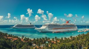Lifeboat detaching from Carnival Dream cruise ship while docked in Cozumel Mexico November 2025