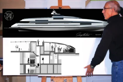 Designer presents a 153-metre hybrid superyacht concept showing exterior profile and interior cutaway layout