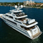 39.6-metre Westport motor yacht Bella Vita cruising at sea following her sale and renaming
