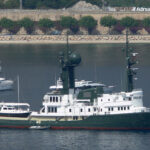 77-metre converted expedition yacht Sea Ranger anchored in harbor following reported sale