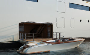 Amangati yacht tender garage with luxury speedboat