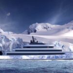 Amels-built 60-metre superyacht Moonstone cruising in polar waters surrounded by ice formations