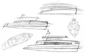 Early design sketches of Hoia100 explorer yacht concept