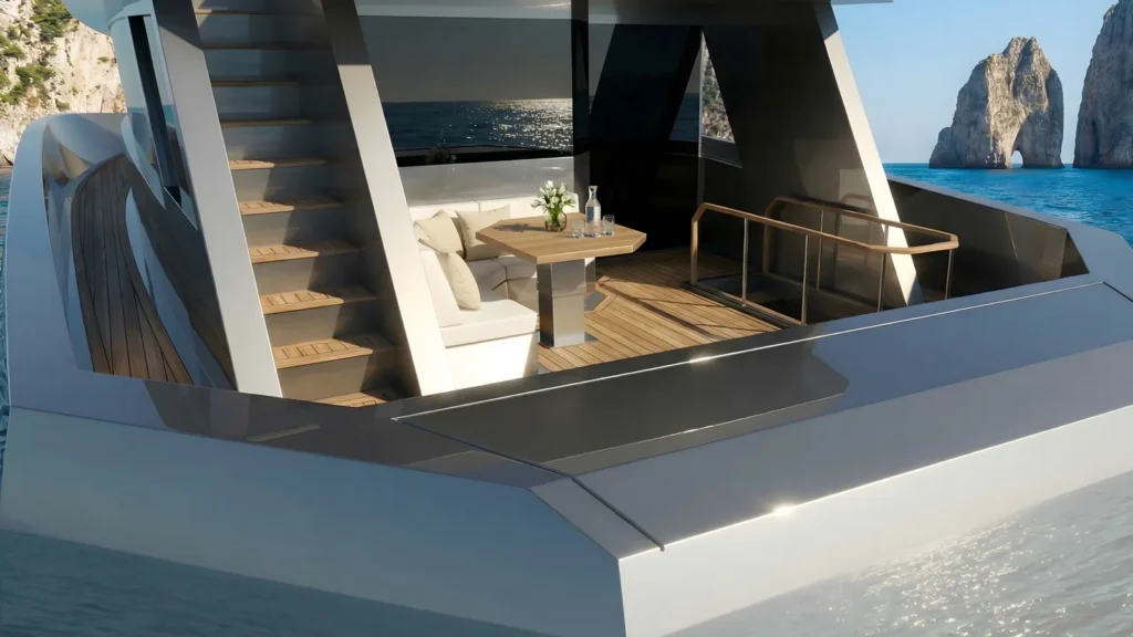 Hoia100 explorer yacht stern deck with tender storage