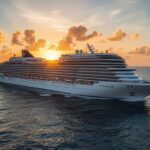 Azamara Onward cruise ship sailing from Miami at sunset during launch of 175-night 2028 World Cruise after record-breaking Cyber Monday bookings in December 2025
