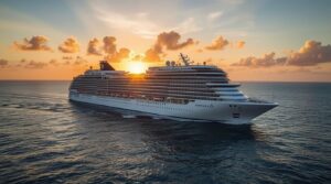 Azamara Onward cruise ship sailing from Miami at sunset during launch of 175-night 2028 World Cruise after record-breaking Cyber Monday bookings in December 2025