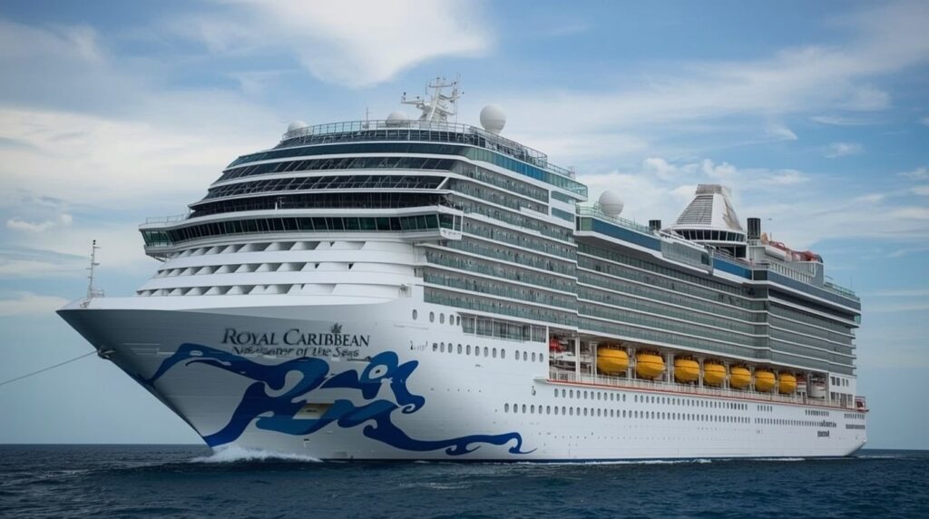 The massive Royal Caribbean Navigator of the Seas cruise liner departing from Los Angeles, site of the tragic passenger death ruled as homicide amid negligence allegations.