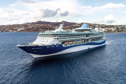 Marella Discovery cruise ship sailing near the Greek islands during a Mediterranean itinerary