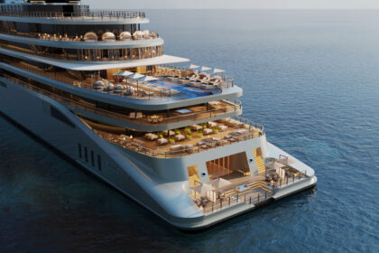 Amangati luxury cruise ship by Aman at Sea sailing in the Mediterranean
