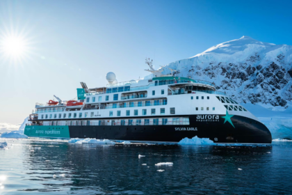 Aurora Expeditions’ expedition ship Sylvia Earle sailing through polar waters during the line’s 35th anniversary season