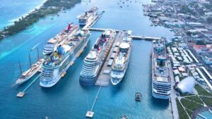 Bahamas cruise port crowded with ships during record tourism year