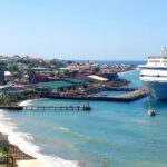 Cruise ship docked at Port of Roseau, Dominica during a maiden call in January