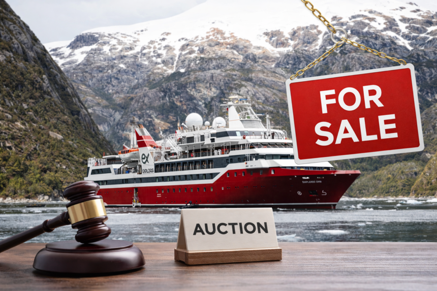 Exploris One expedition cruise ship pictured in icy waters as the vessel is set to be auctioned following financial restructuring