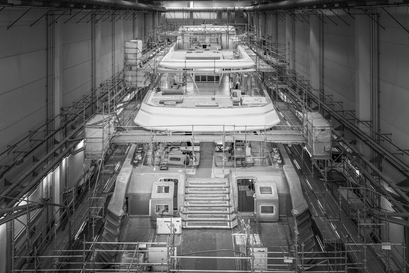 Lazzara UHV 160 superyacht hull under construction inside shipyard