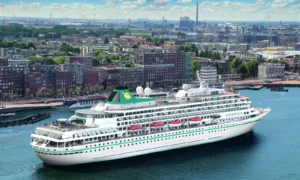 MS Amera cruise ship sailing from Europe at the start of Phoenix Reisen’s 134-night world cruise, featuring extended global itineraries across multiple continents.