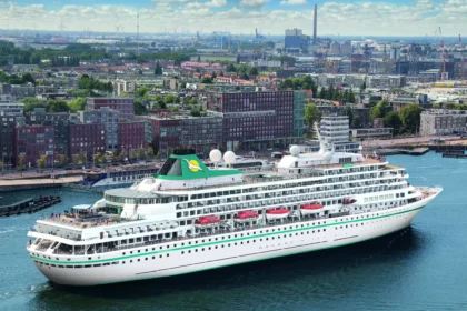 MS Amera cruise ship sailing from Europe at the start of Phoenix Reisen’s 134-night world cruise, featuring extended global itineraries across multiple continents.