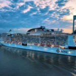 MSC Meraviglia cruise ship sailing at sea ahead of its Southern Caribbean debut during the 2027–28 winter season