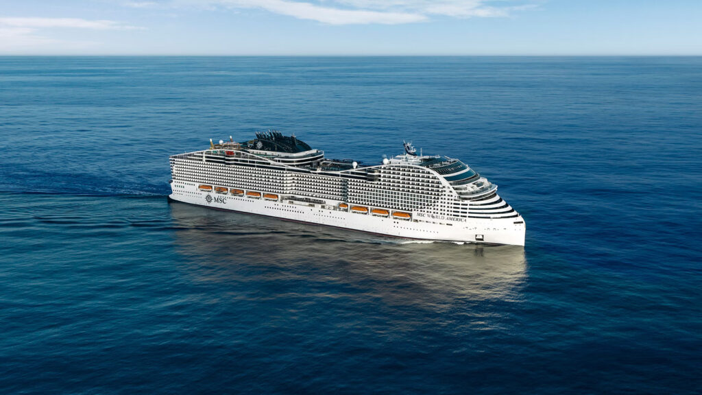 MSC cruise ship sailing in the Atlantic Ocean ahead of 2027–28 South America crossings