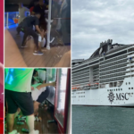 Collage showing DJ Alok performing and crew assisting guests onboard MSC Preziosa as strong winds disrupt New Year’s Eve celebrations during an MSC Cruises voyage