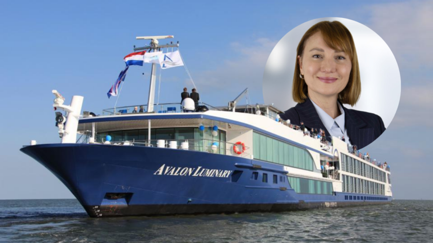 Michaela Julian, newly appointed EVP of Operations at River Advice, pictured alongside the Avalon Luminary river cruise ship.