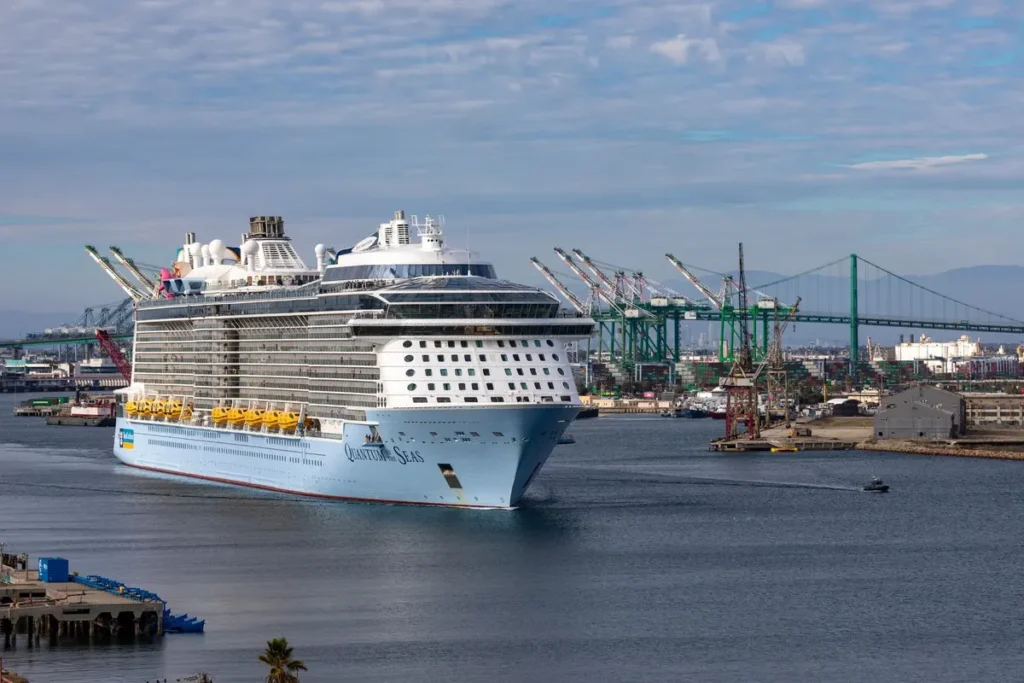 Quantum of the Seas arriving at the Port of Los Angeles after delayed return