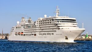 Silversea cruise ship Silver Muse docked in Valletta Malta during weather delay