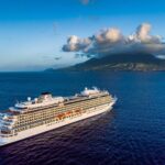 Viking ocean cruise ship sailing in the Caribbean Sea near St. Kitts under clear skies during a tropical voyage