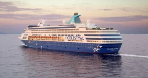 Celestyal cruise ship sailing through the Suez Canal en route from Athens to Jeddah