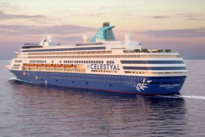 Celestyal cruise ship sailing through the Suez Canal en route from Athens to Jeddah