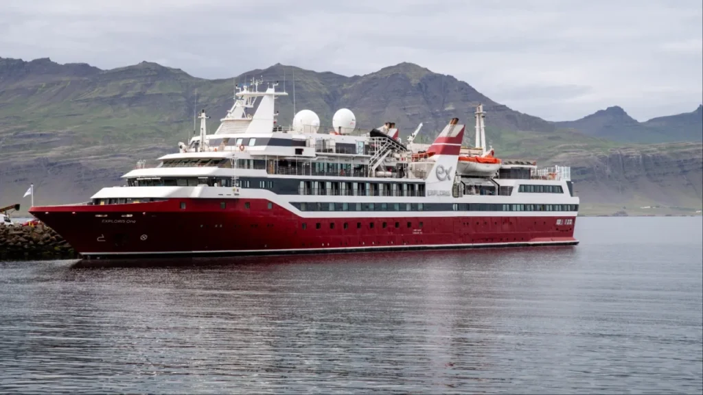 Exploris One expedition cruise ship docked in France after auction sale